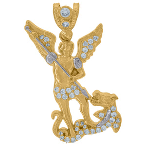 10KT Two-Tone Gold Mens Cubic Zirconia Saints St. Michael Religious Charm Pendant