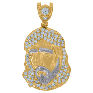 10KT Two-Tone Gold Mens Cubic Zirconia Jesus Religious Charm Pendant
