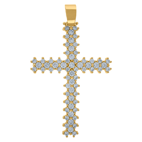 10KT Yellow Gold Mens Cubic Zirconia Cross Religious Charm Pendant