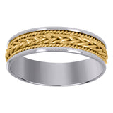 14kt Two-tone Gold Mens Braided Center Wedding Band Ring 6mm Size 13