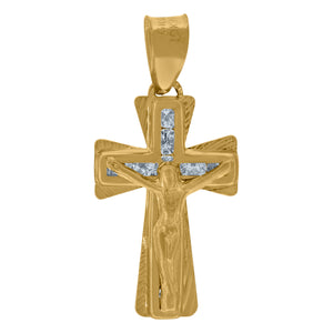 10kt Yellow Gold Unisex Cubic Zirconia Cubic-zirconia Crucifix Cross Religious Charm Pendant
