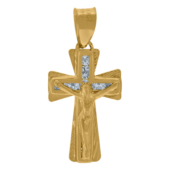 10kt Yellow Gold Unisex Cubic Zirconia Cubic-zirconia Crucifix Cross Religious Charm Pendant