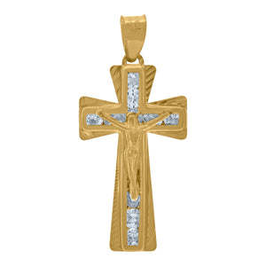 10kt Yellow Gold Unisex Cubic Zirconia Cubic-zirconia Crucifix Cross Religious Charm Pendant