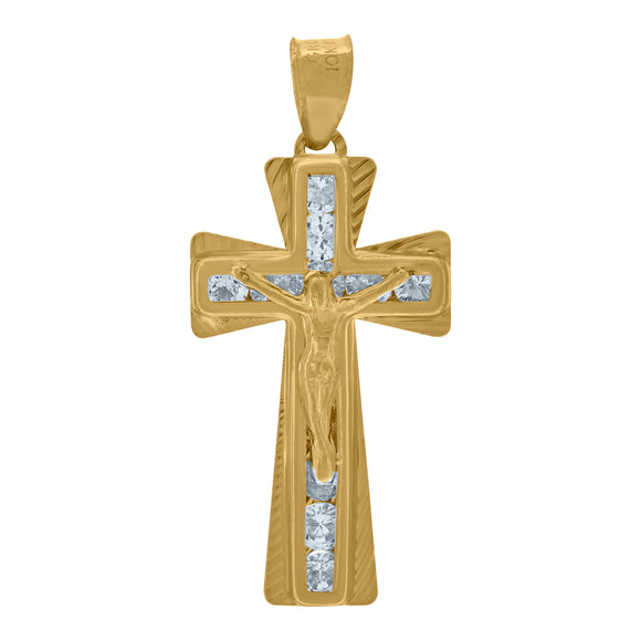 10kt Yellow Gold Unisex Cubic Zirconia Cubic-zirconia Crucifix Cross Religious Charm Pendant