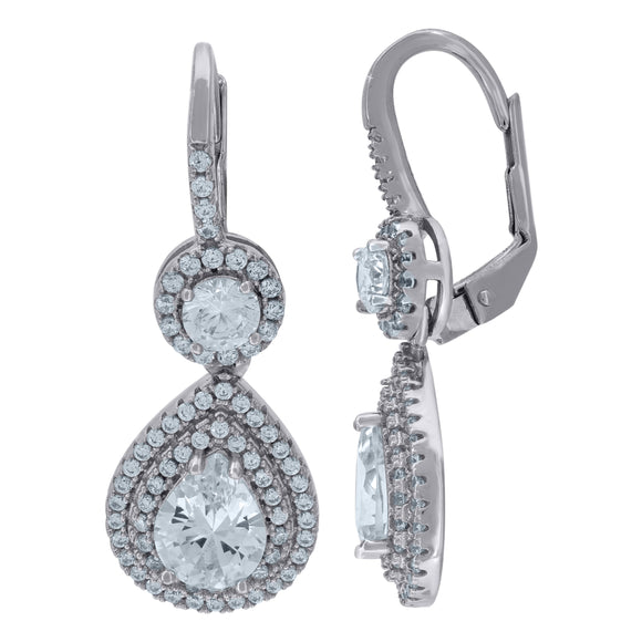 925 Sterling Silver Womens Pear Cubic Zirconia Tear Drop Dangle Earrings