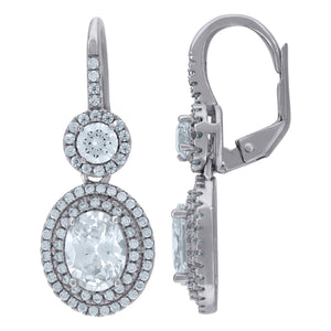 925 Sterling Silver Womens Oval Cubic Zirconia Round Dangle Earrings