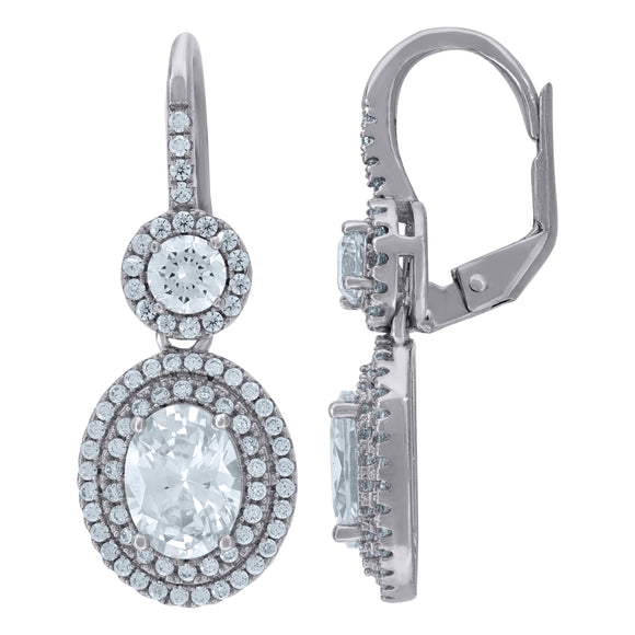 925 Sterling Silver Womens Oval Cubic Zirconia Round Dangle Earrings