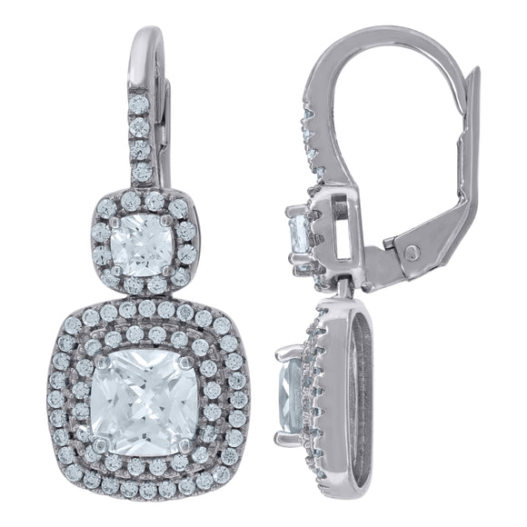 925 Sterling Silver Womens Cubic Zirconia Square Dangle Earrings