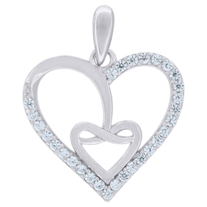 925 Sterling Silver Womens Cubic-Zirconia Heart Charm Pendant