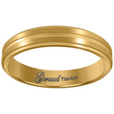 Titanium Yellow Tone Mens Grooved Center Ridged Edge Comfort Fit Wedding Band 4mm Size 7.5