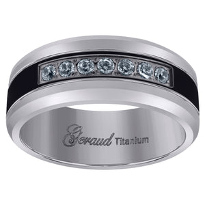 Titanium Black Tone Mens Cubic Zirconia CZ Beveled Edge Comfort Fit Wedding Band 8mm Size 8