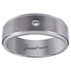 Titanium Mens Cubic Zirconia CZ Brushed Ridged Edge Comfort Fit Wedding Band 8mm Size 8