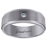 Titanium Mens Cubic Zirconia CZ Brushed Ridged Edge Comfort Fit Wedding Band 8mm Size 9