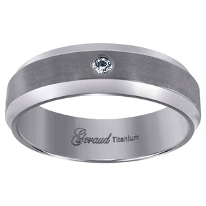 Titanium Mens Cubic Zirconia CZ Brushed Beveled Edge Comfort Fit Wedding Band 7mm Size 8