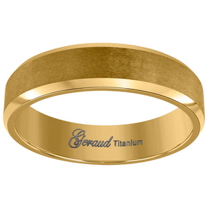 Titanium Gold Tone Mens Brushed Beveled Edge Comfort Fit Wedding Band 6mm Size 7