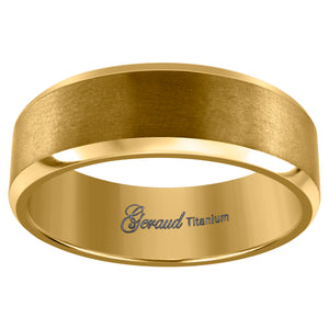 Titanium Gold Tone Mens Brushed Beveled Edge Comfort Fit Wedding Band 8mm Size 8