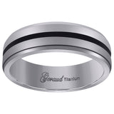 Titanium Black Tone Mens Grooved Center Ridged Edge Comfort Fit Wedding Band 6mm Size 11.5