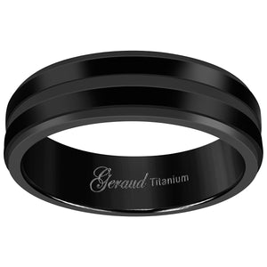 Titanium Black Mens Grooved Center Ridged Edge Comfort Fit Wedding Band 6mm Size 7