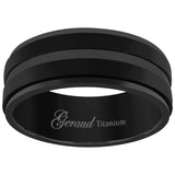 Titanium Black Mens Grooved Center Ridged Edge Comfort Fit Wedding Band 8mm Size 10