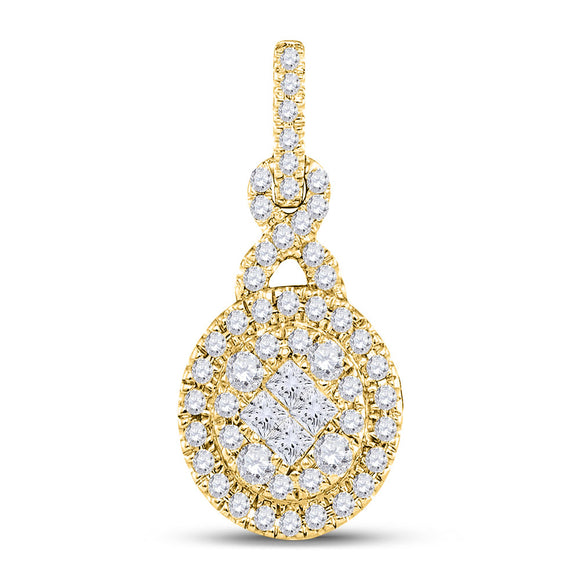 14kt Yellow Gold Womens Princess Diamond Fashion Cluster Pendant 1/2 Cttw