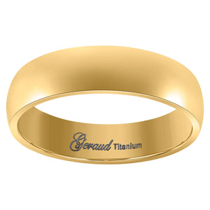 Titanium Yellow Tone Mens Domed Comfort Fit Wedding Band 6mm Size 7